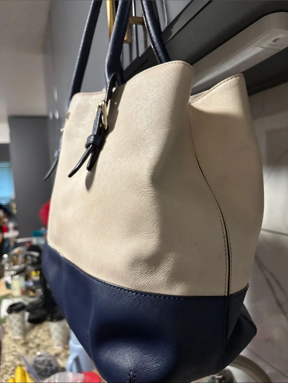 kate spade Cream and Navy Two-Tone Leather Tote